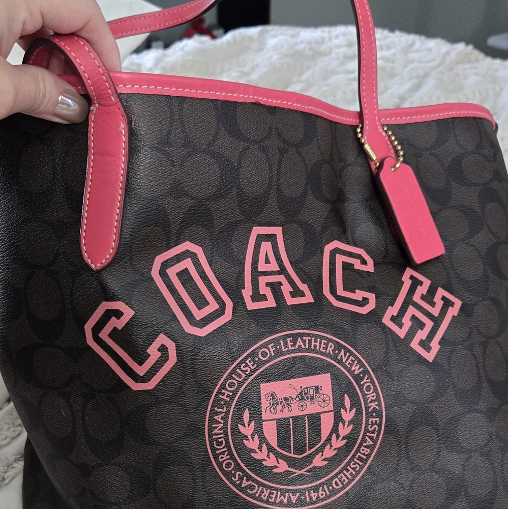 Coach Varsity Brown and Pink Tote Bag